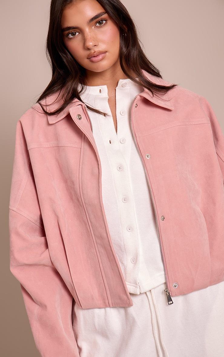 Pretty Little Thing Dusty Pink Faux Suede Covered Placket Bomber Jacket