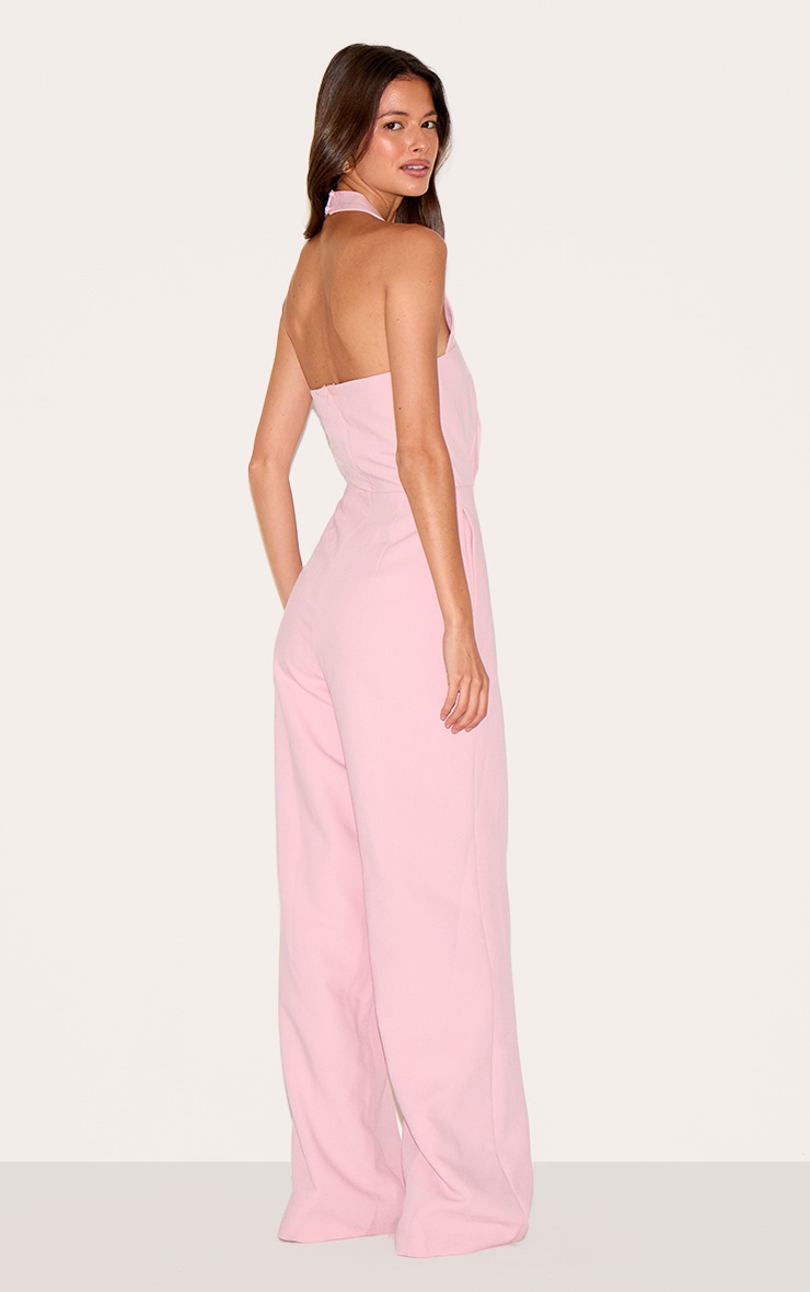 Pretty Little Thing Dusty Pink Premium Woven Halterneck Straight Leg Jumpsuit