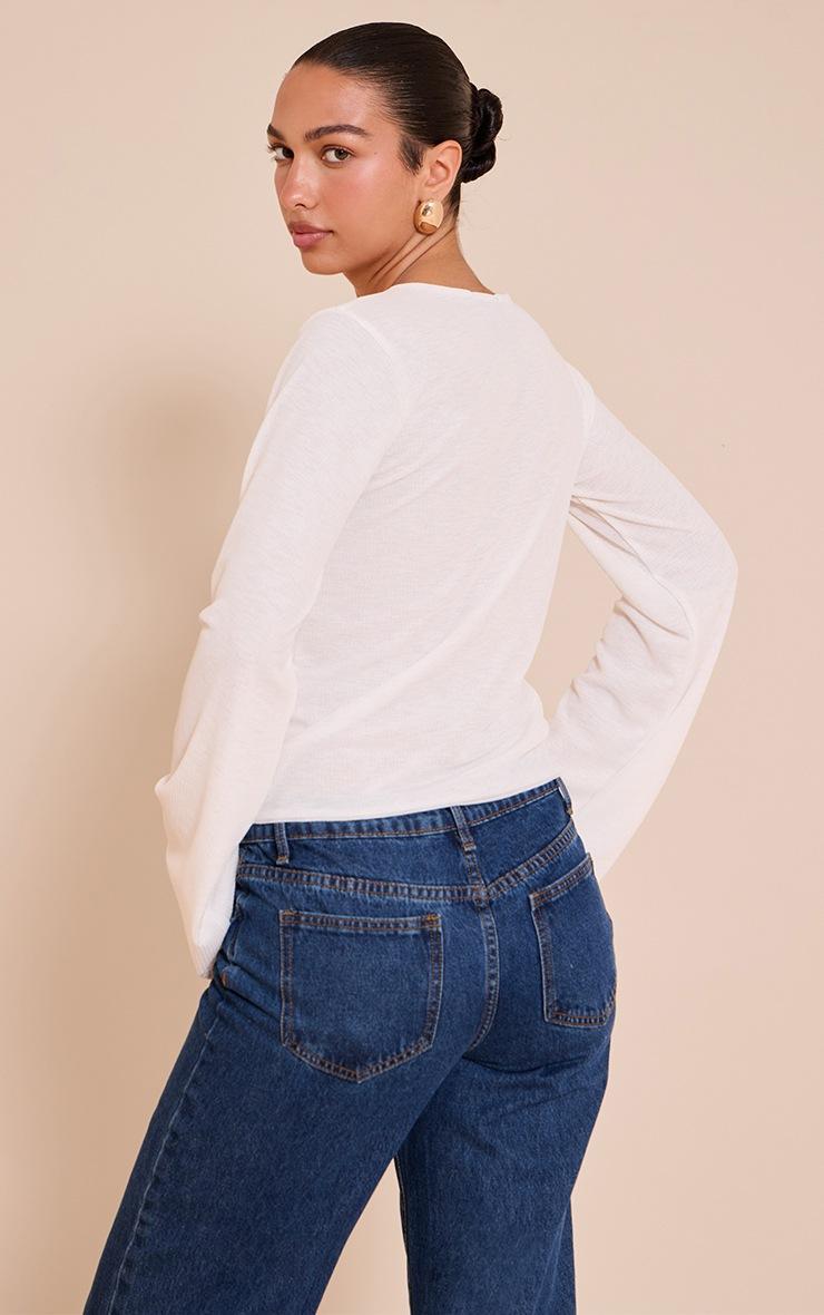 Pretty Little Thing Ecru Rib Onion Skin Flare Long Sleeve Top