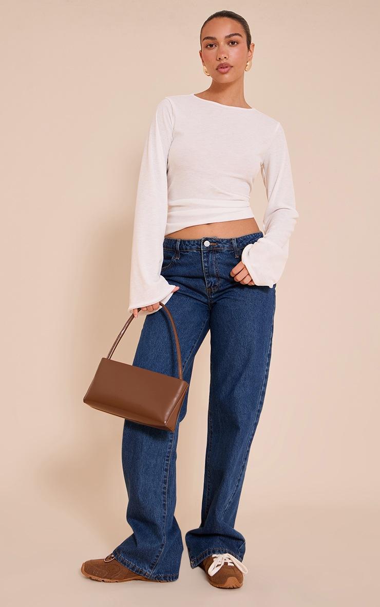 Pretty Little Thing Ecru Rib Onion Skin Flare Long Sleeve Top