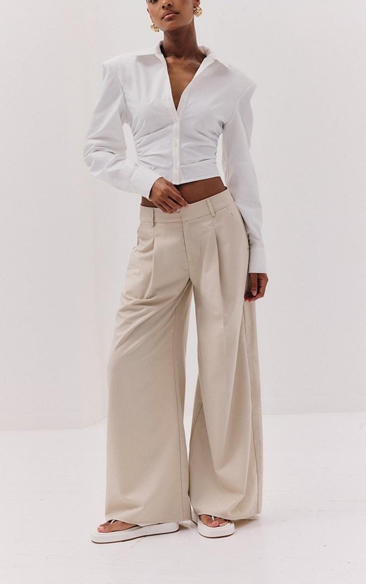 Pretty Little Thing Ecru Woven Double Pleat Wide Leg Pant
