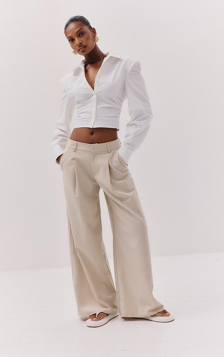 Pretty Little Thing Ecru Woven Double Pleat Wide Leg Pant