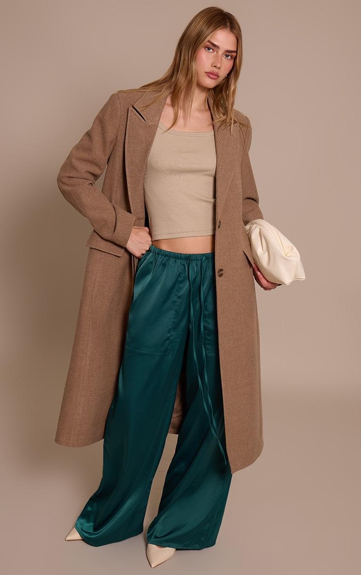 Pretty Little Thing Emerald Green Satin Low Rise Wide Leg Drawstring Pants