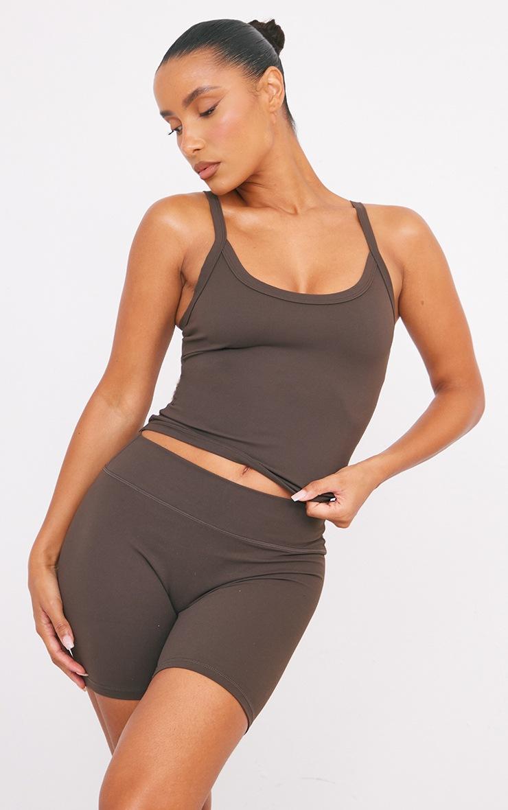 Pretty Little Thing Espresso Ultimate Sculpt Strappy Gym Vest