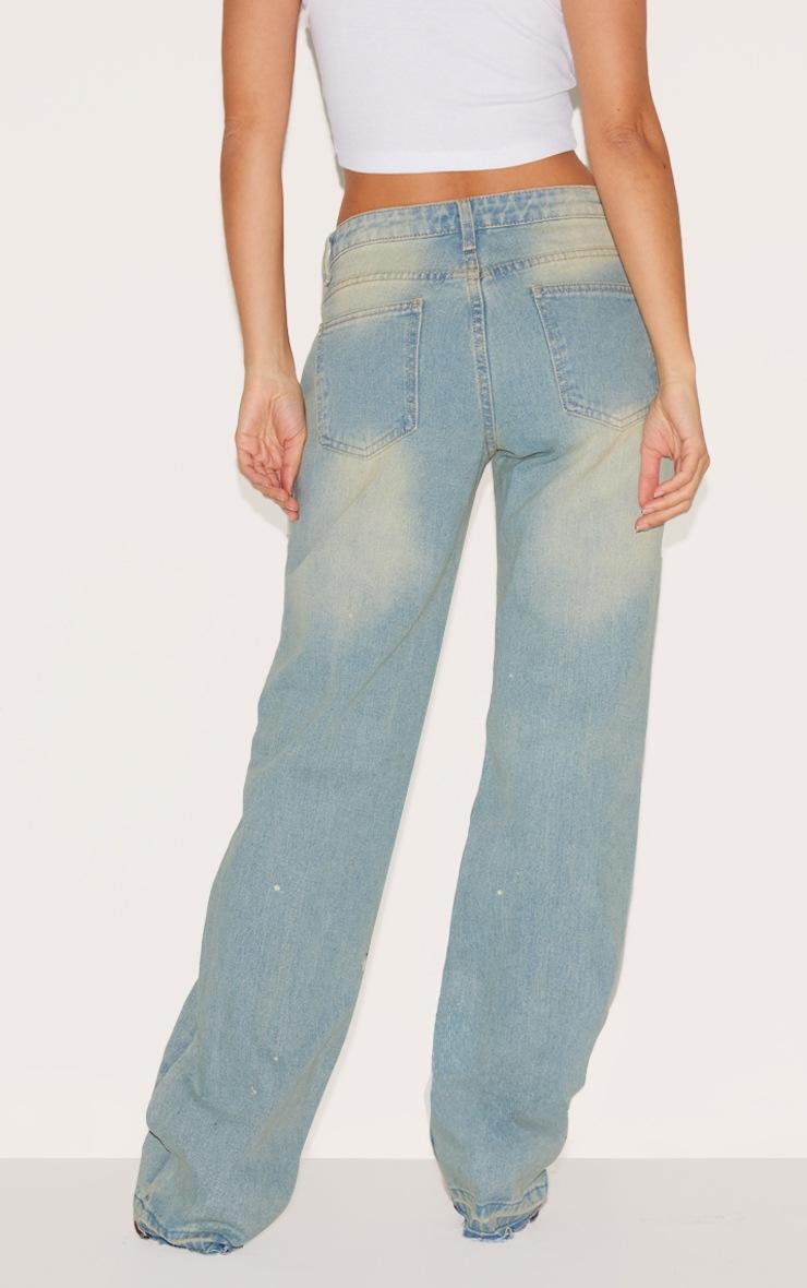 Pretty Little Thing Faded Vintage Wash Splattered Effect Straight Leg Jeans
