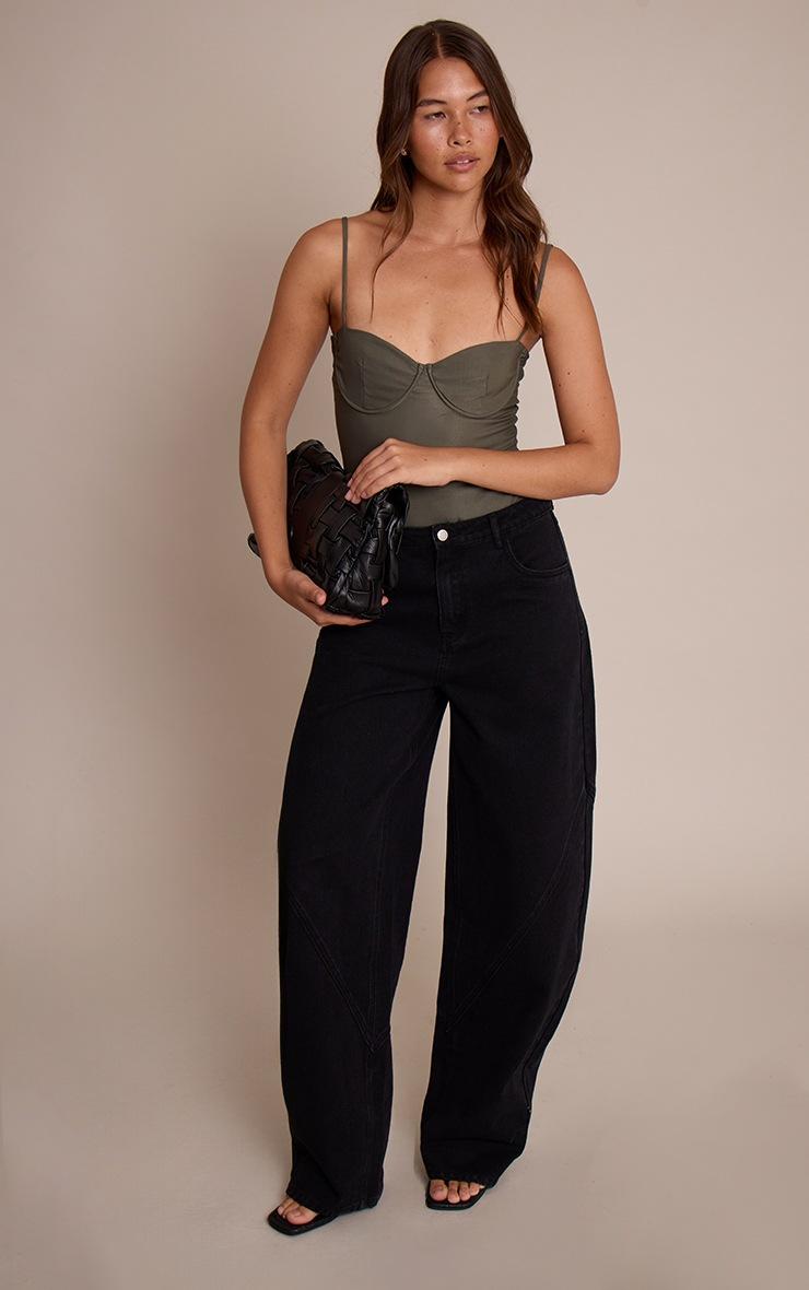 Pretty Little Thing Forest Green Woven Stretch Strappy Bodysuit