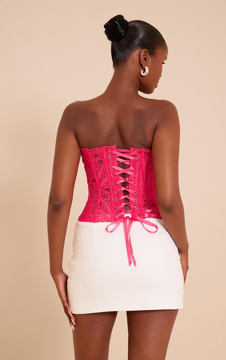 Pretty Little Thing Fuchsia Textured Sheer Floral Lace Corset