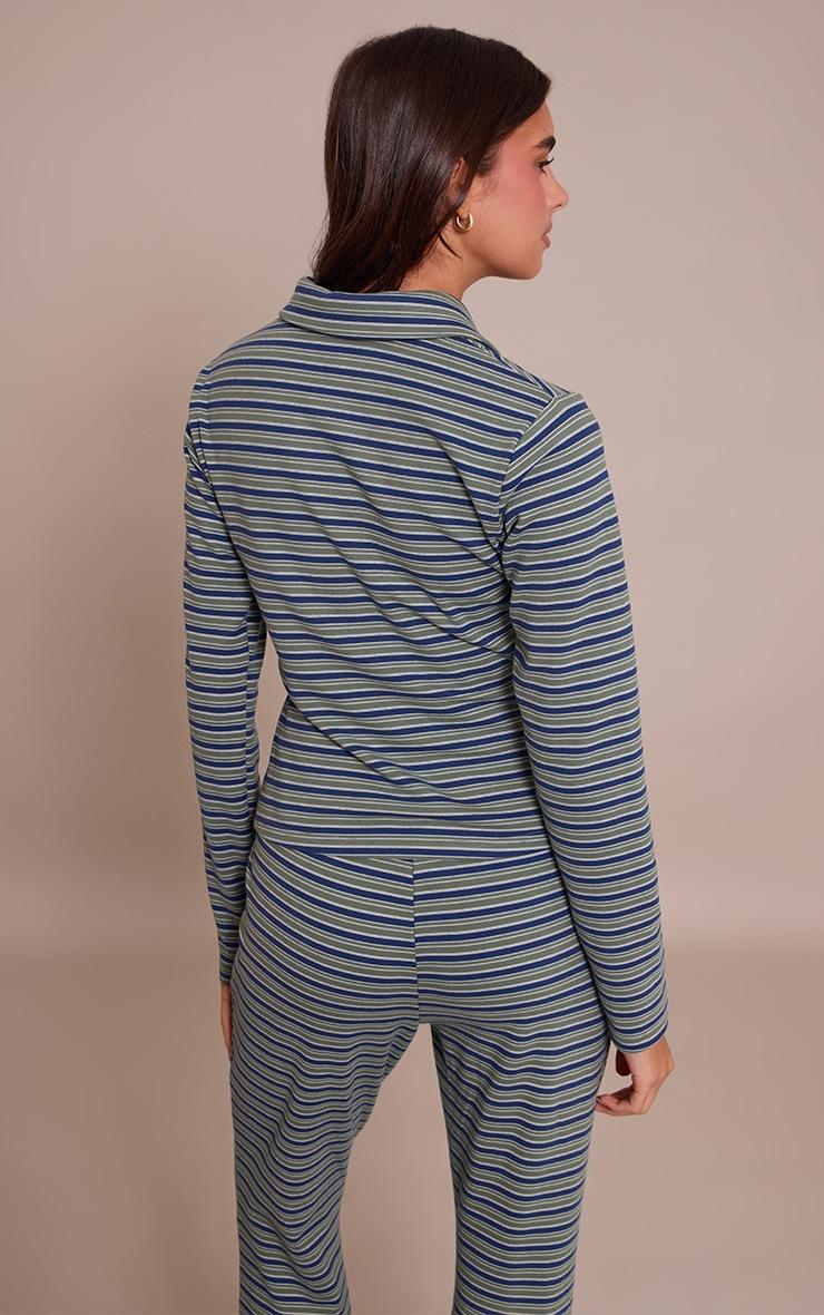 Pretty Little Thing Green Soft Fleece Pinstripe Collar Detail Long Sleeve Top