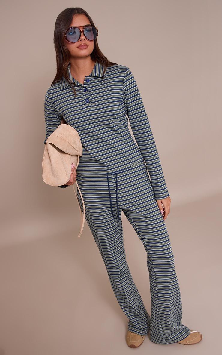 Pretty Little Thing Green Soft Fleece Pinstripe Collar Detail Long Sleeve Top