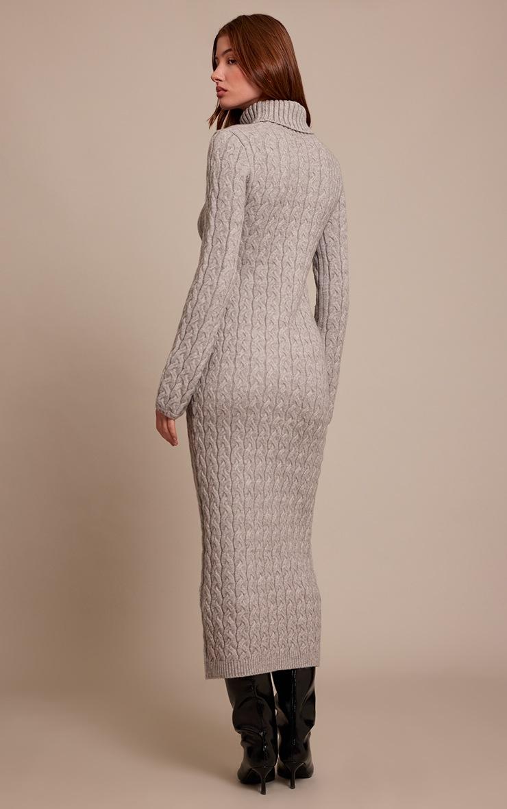 Pretty Little Thing Grey Chunky Cable Knit Roll Neck Maxi Sweater Dress