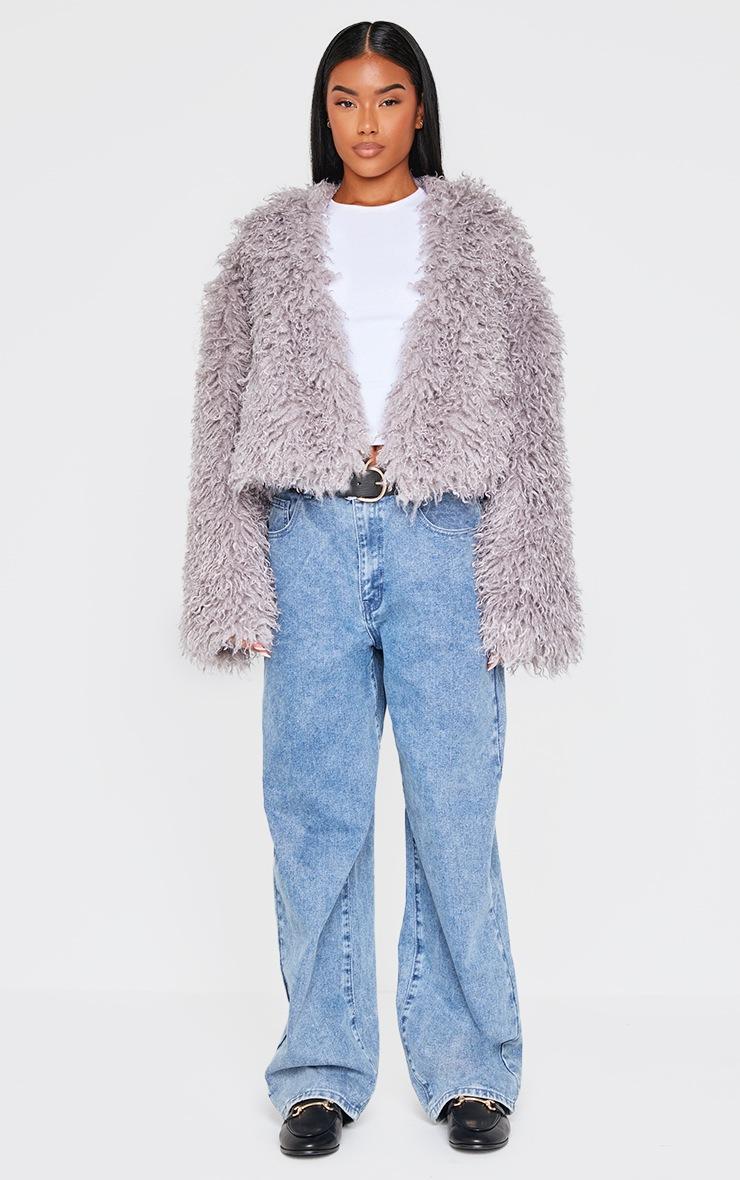 Pretty Little Thing Grey Cropped Faux Fur Style Coat