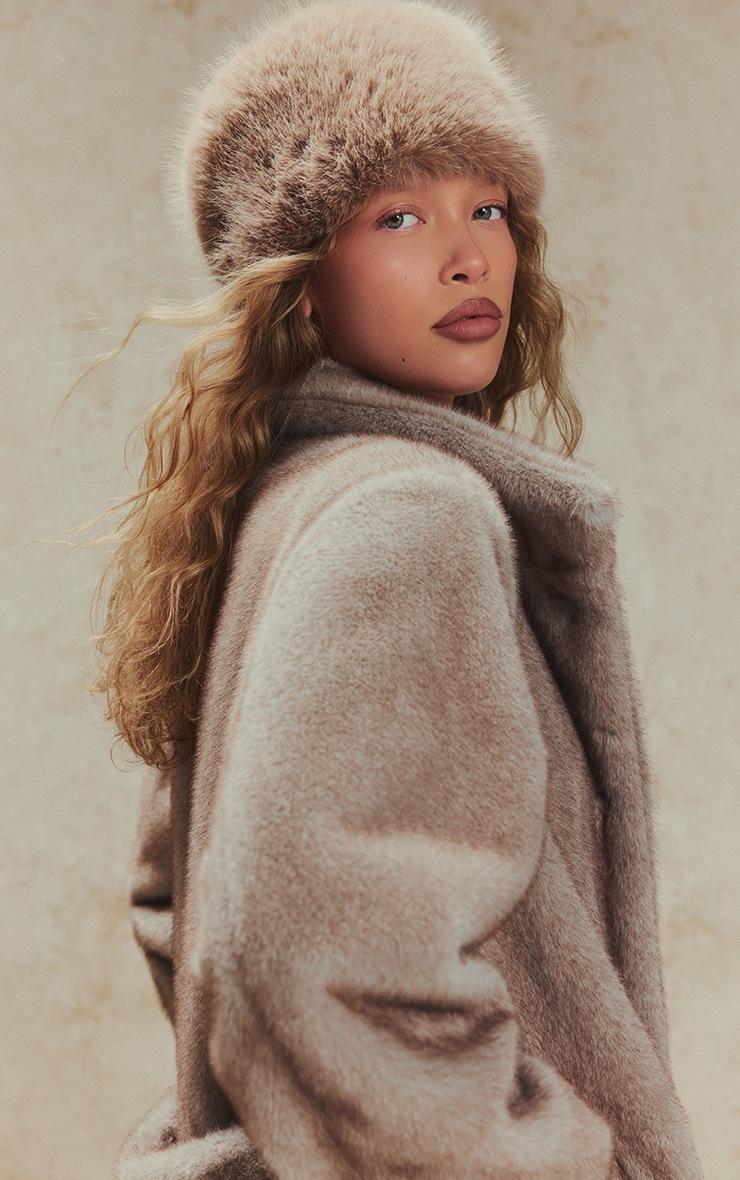 Pretty Little Thing Grey Faux Fur Funnel Neck Maxi Coat