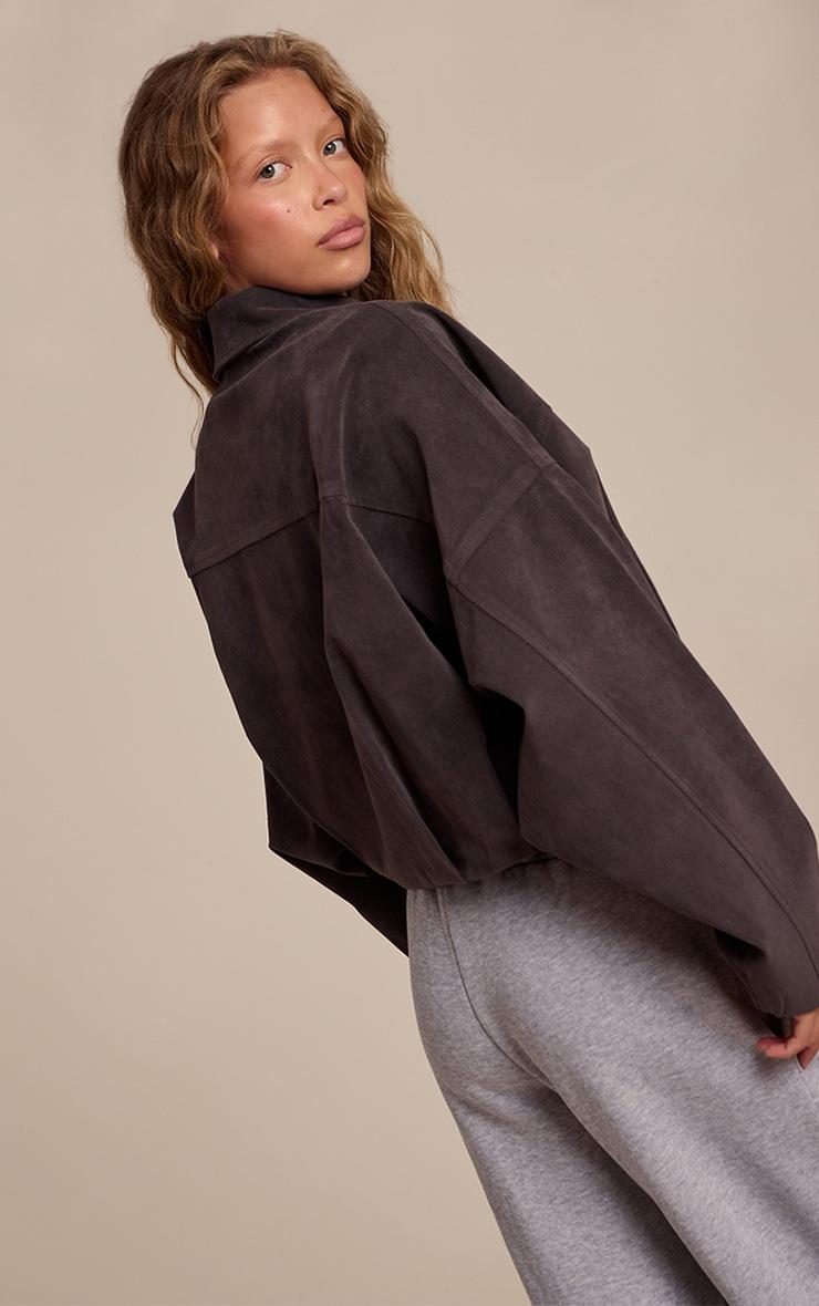 Pretty Little Thing Grey Faux Suede Covered Placket Bomber Jacket