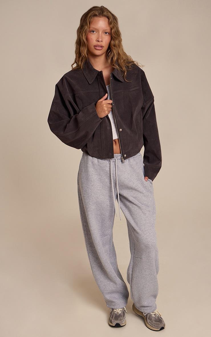 Pretty Little Thing Grey Faux Suede Covered Placket Bomber Jacket