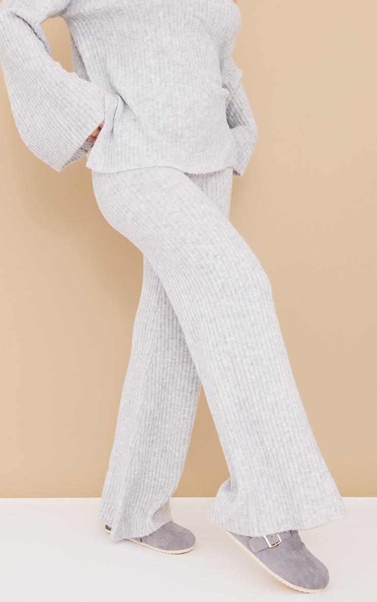 Pretty Little Thing Grey Luxe Rib Knit Wide Leg Pants