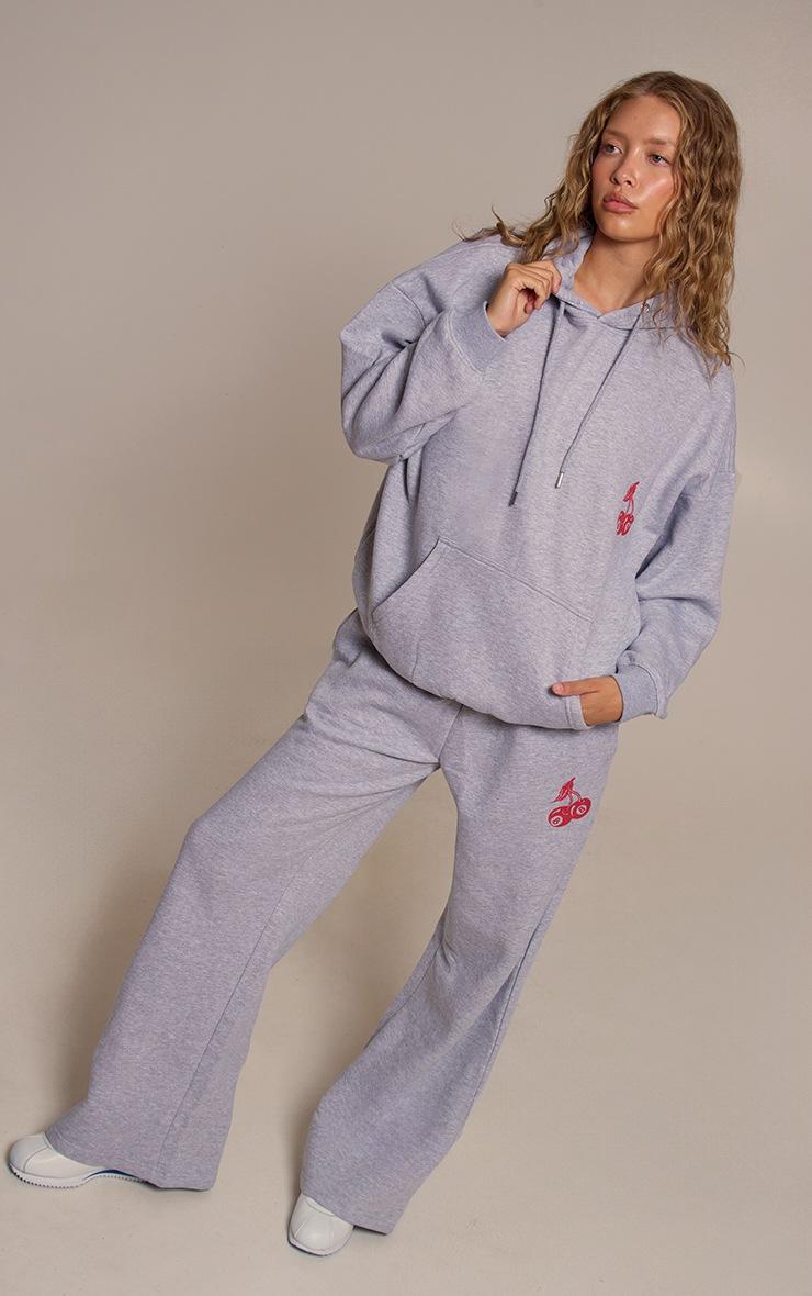 Pretty Little Thing Grey Marl Cherry Print Oversized Hoodie
