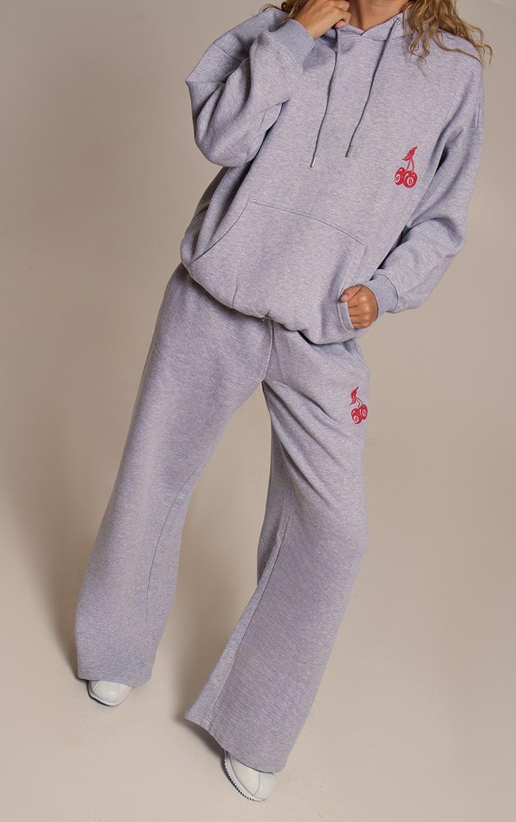 Pretty Little Thing Grey Marl Cherry Print Oversized Wide Leg Sweatpants