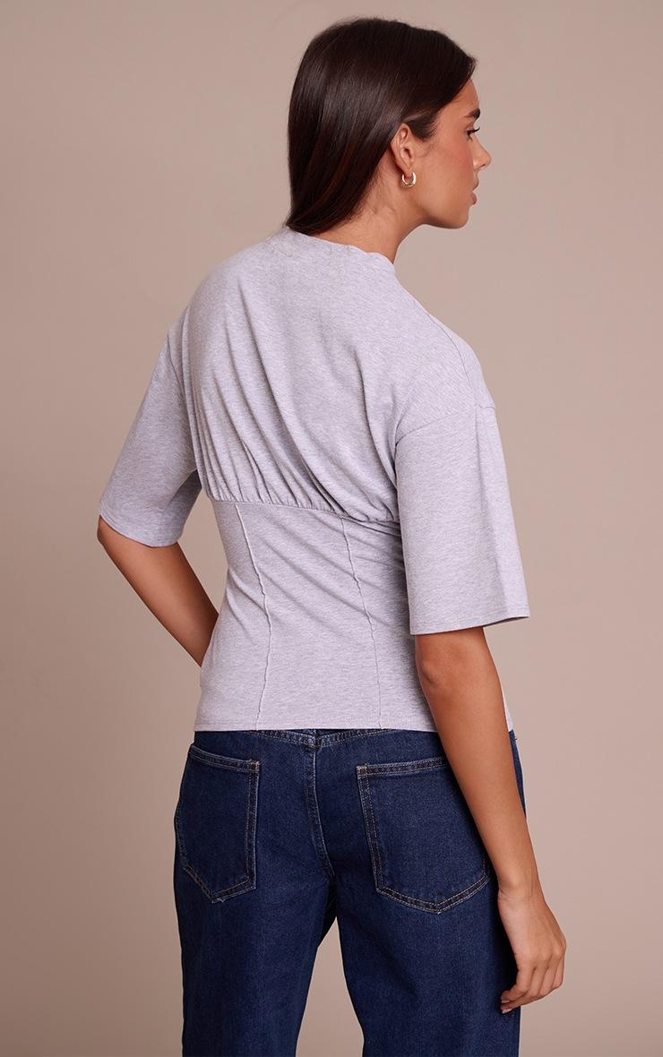 Pretty Little Thing Grey Marl Cotton Ruched Bust Detail Fitted T Shirt