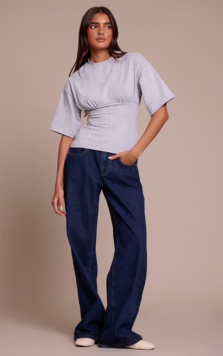 Pretty Little Thing Grey Marl Cotton Ruched Bust Detail Fitted T Shirt