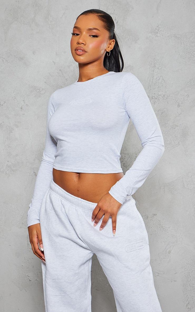 Pretty Little Thing Grey Marl Embossed Studio Archives Long Sleeve T Shirt