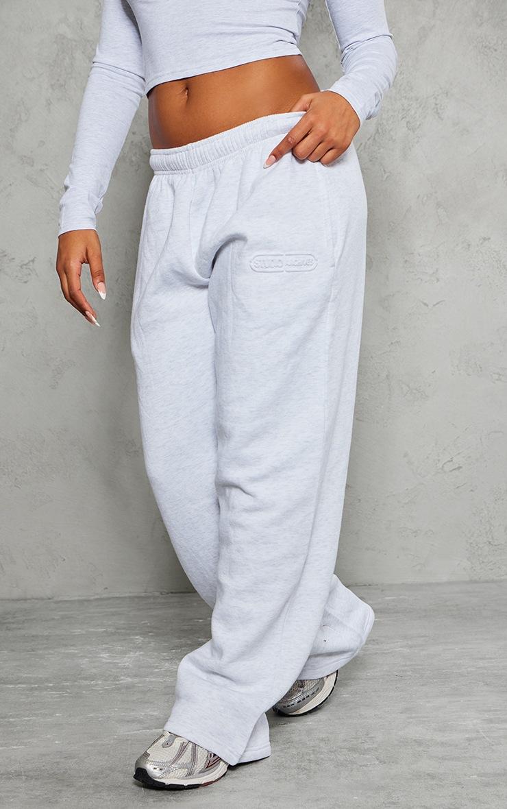 Pretty Little Thing Grey Marl Embossed Studio Archives Wide Leg Sweatpants