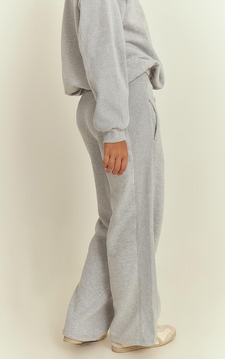 Pretty Little Thing Grey Marl Rib Panel Wide Leg Sweatpants