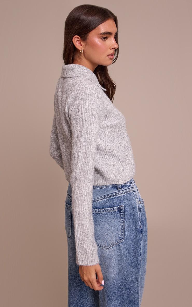 Pretty Little Thing Grey Marl Soft Textured Knit Button Up Collar Detail Cardigan