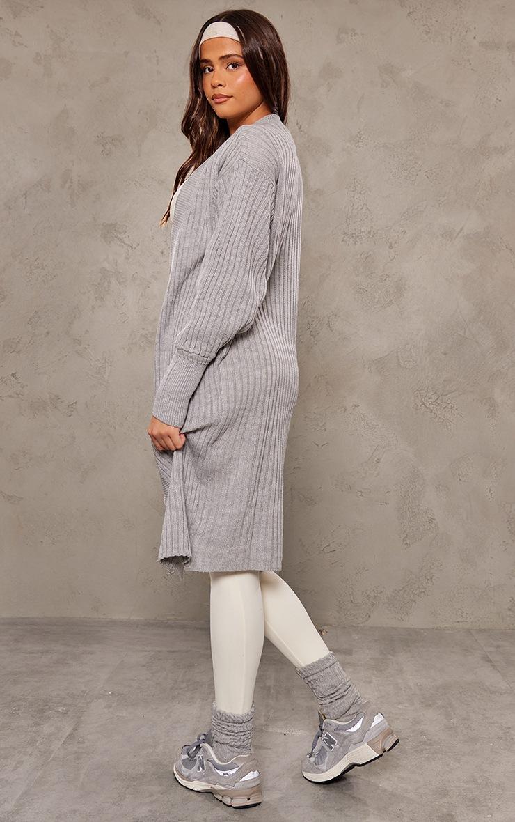 Pretty Little Thing Grey Ribbed Knitted Midi Cardigan