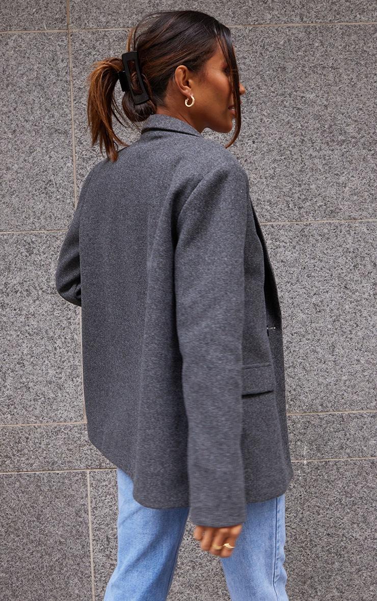 Pretty Little Thing Grey Wool Look Double Breasted Blazer