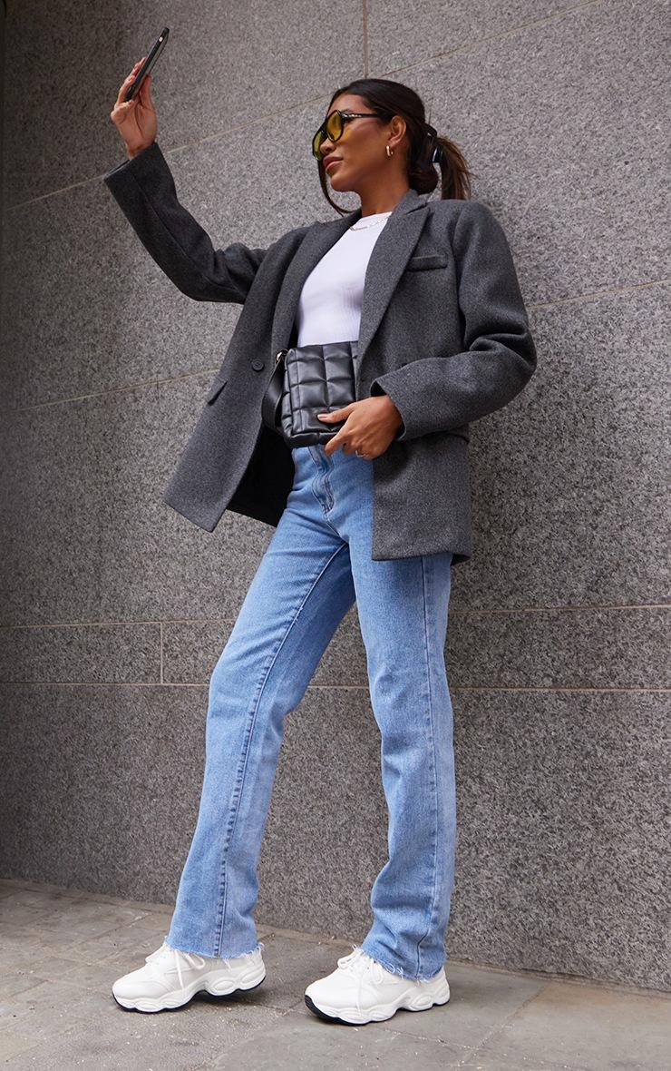 Pretty Little Thing Grey Wool Look Double Breasted Blazer