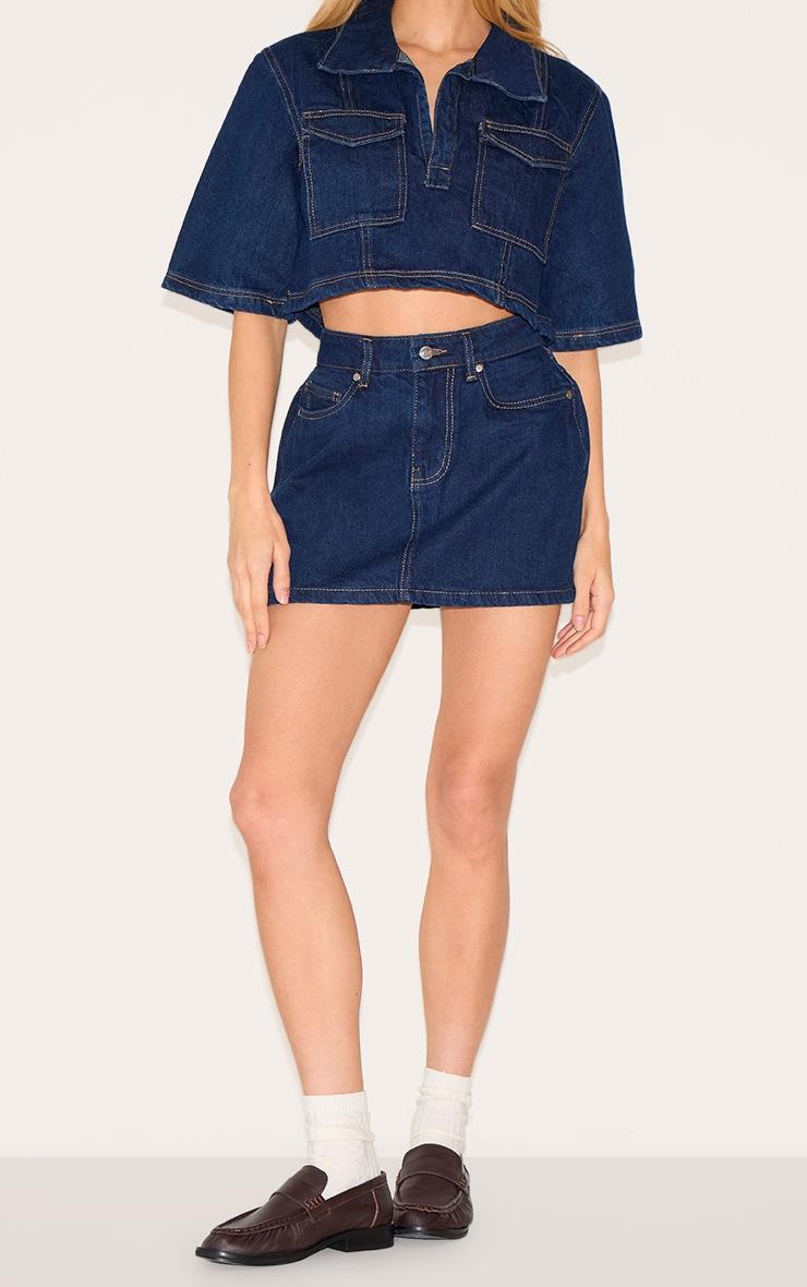 Pretty Little Thing Indigo Contrast Stitch Denim Mini Skirt
