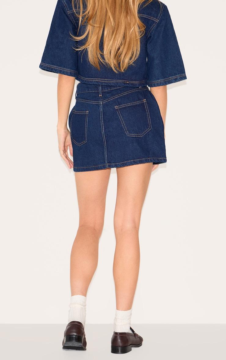 Pretty Little Thing Indigo Contrast Stitch Denim Mini Skirt
