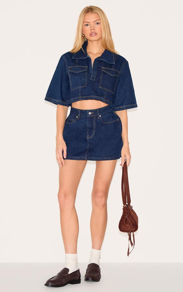 Pretty Little Thing Indigo Contrast Stitch Denim Mini Skirt