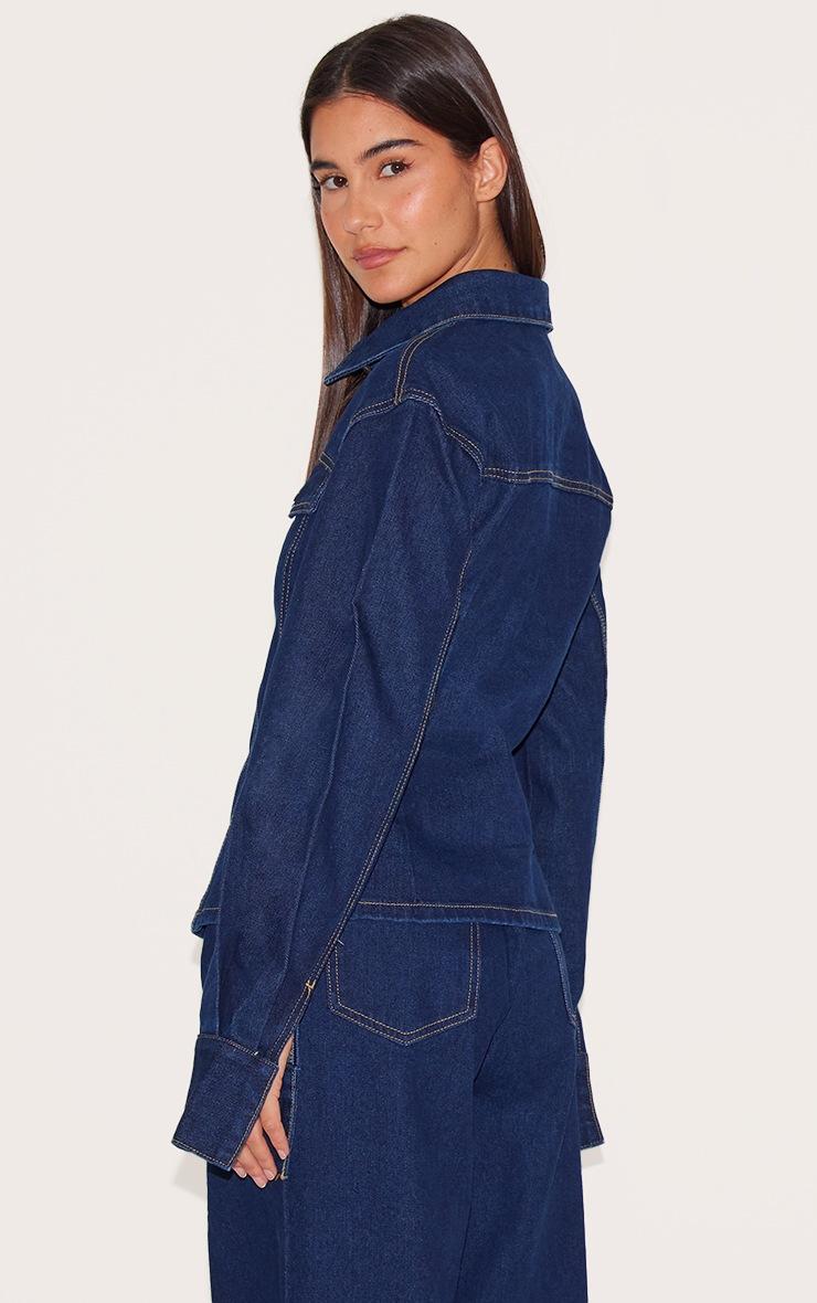 Pretty Little Thing Indigo Contrast Stitch Long Sleeve Cinch Waist Denim Jacket