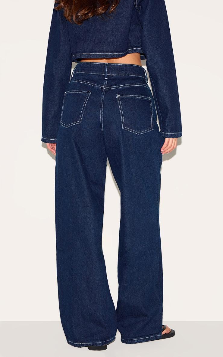 Pretty Little Thing Indigo Contrast Stitch Slouchy Wide Leg Jean