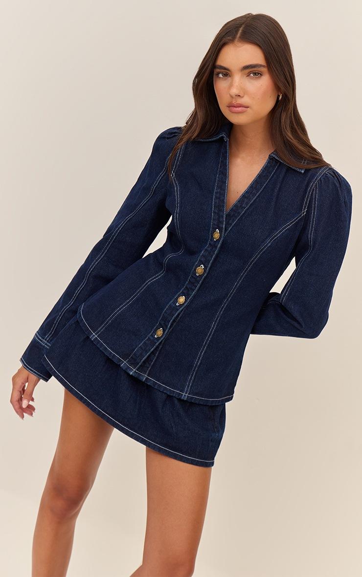 Pretty Little Thing Indigo Floaty Pleated Denim Mini Skirt