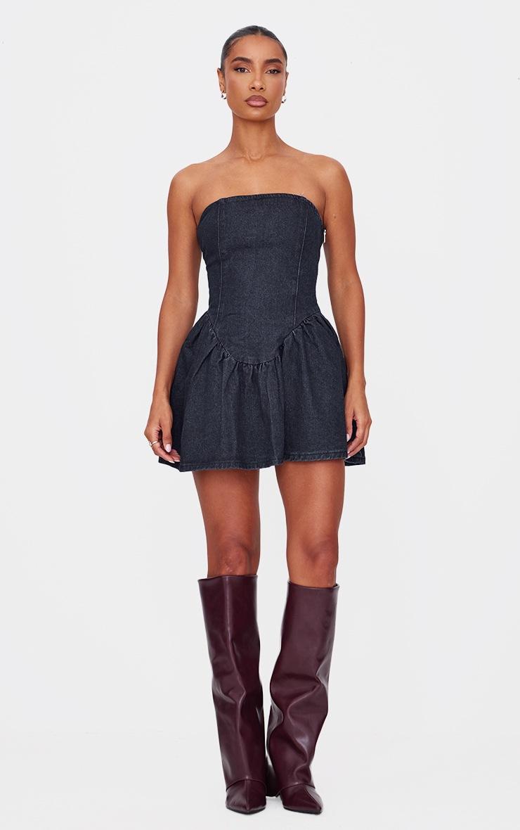 Pretty Little Thing Indigo Lace Up Back Denim Puffball Dress
