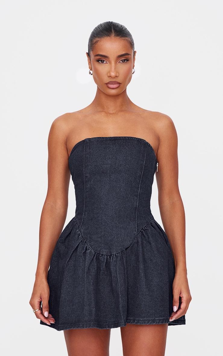 Pretty Little Thing Indigo Lace Up Back Denim Puffball Dress