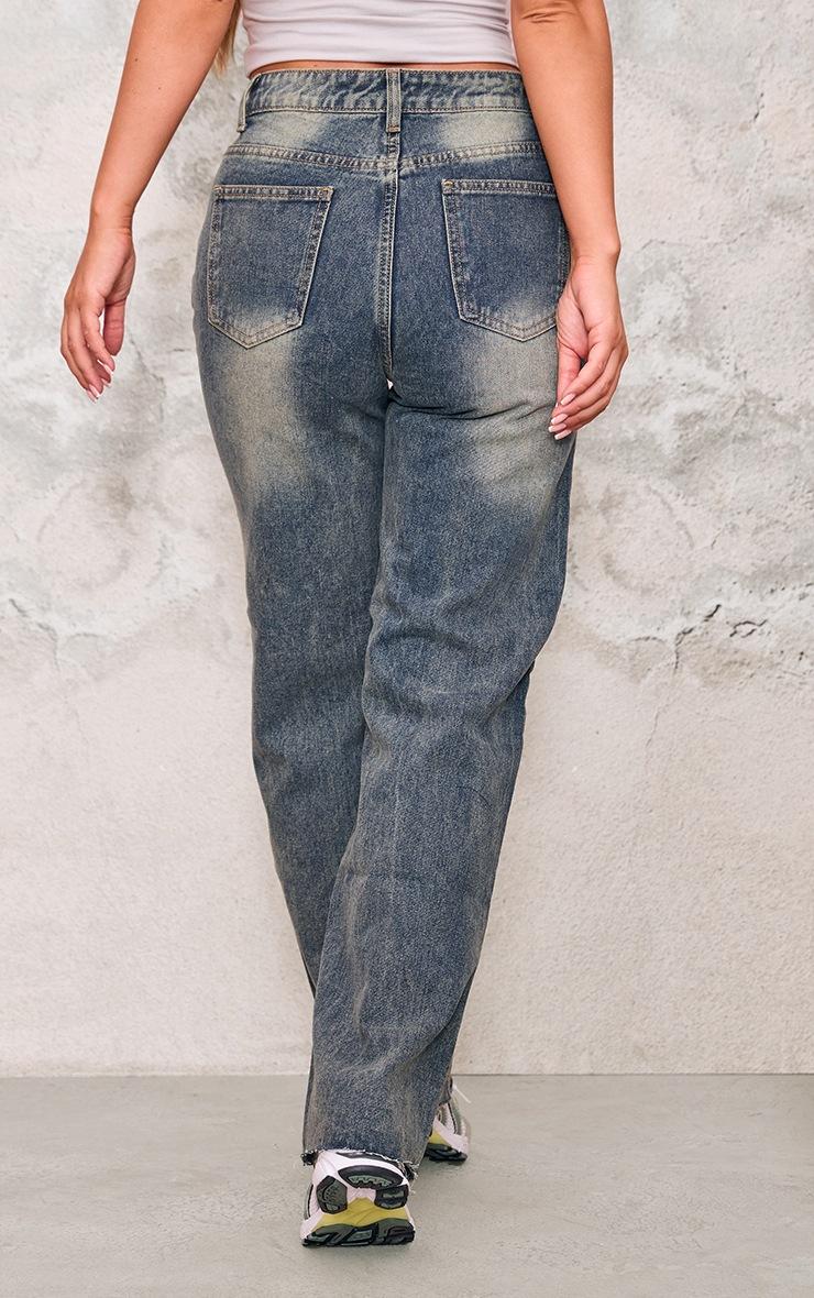 Pretty Little Thing Indigo Vintage Wash Frayed Hem Straight Leg Jeans