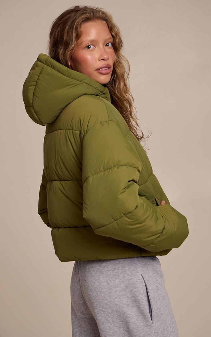 Pretty Little Thing Khaki Cropped Drawstring Puffer Jacket
