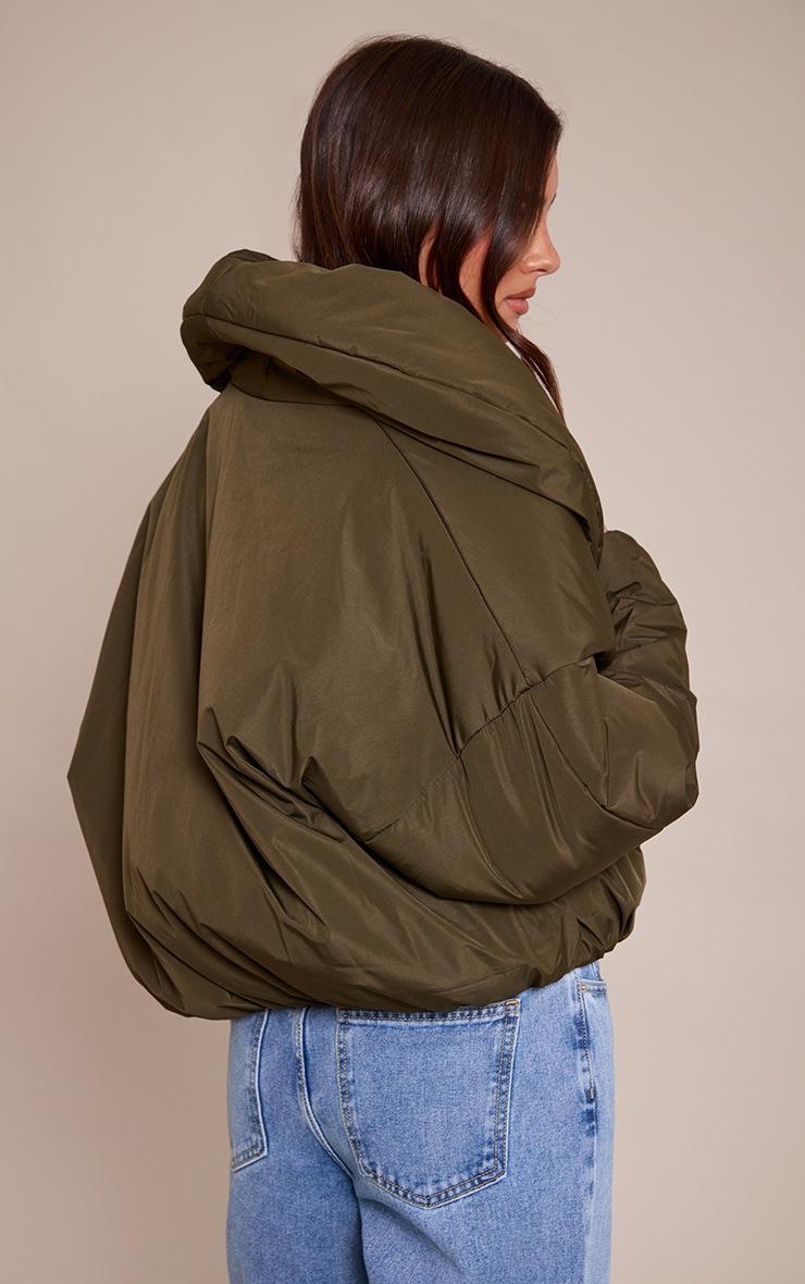 Pretty Little Thing Khaki Exaggerated Collar Shell Puffer Jacket