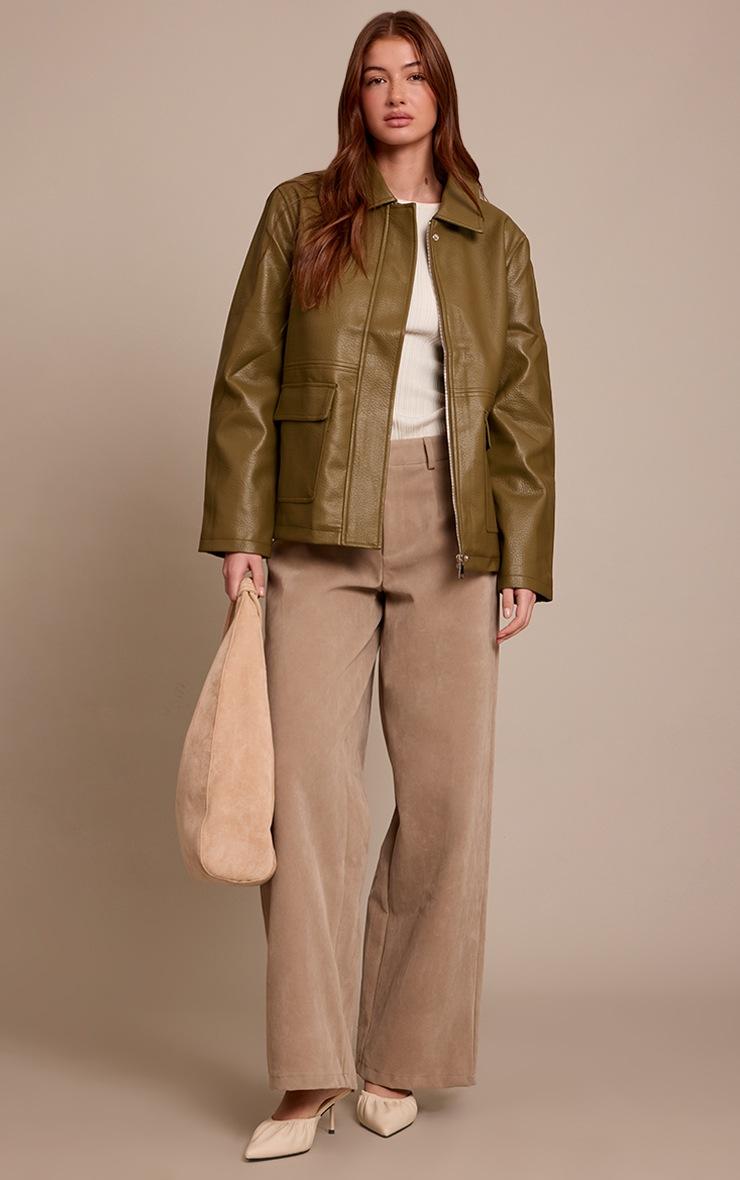 Pretty Little Thing Khaki Faux Leather Oversized Jacket