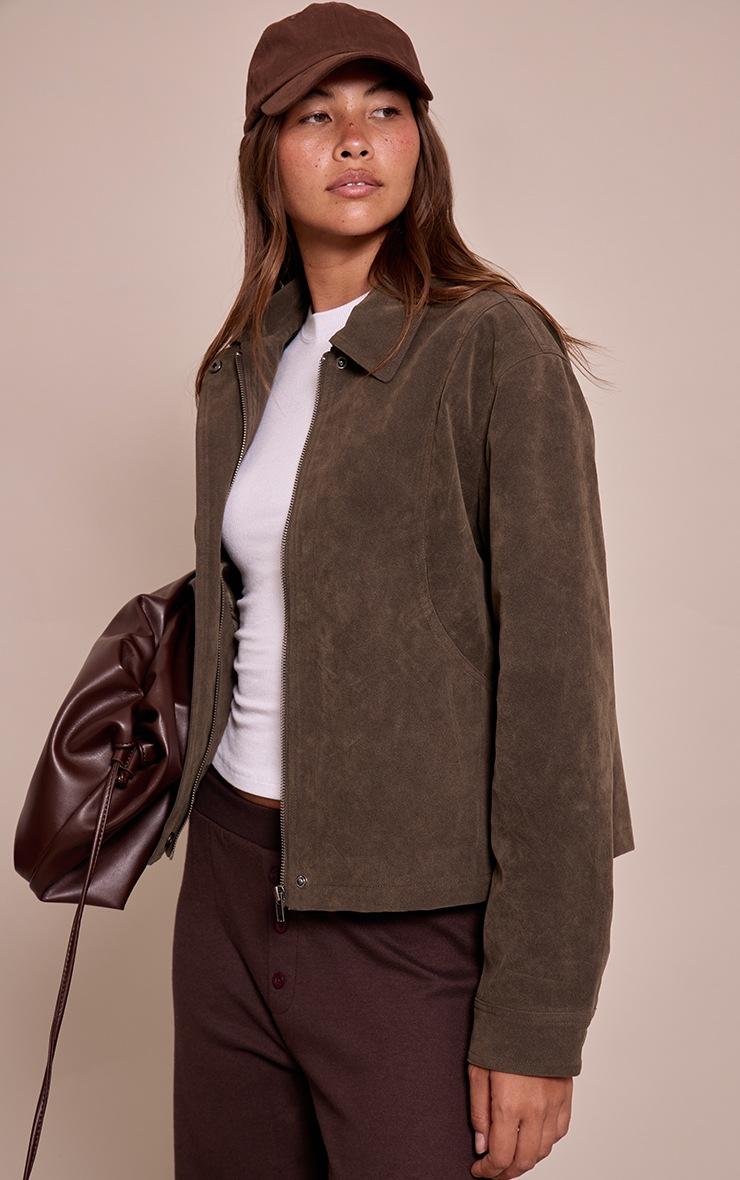 Pretty Little Thing Khaki Faux Suede Concealed Placket Bomber Jacket Pretty Little Thing Khaki Faux Suede Concealed Placket Bomber Jacket