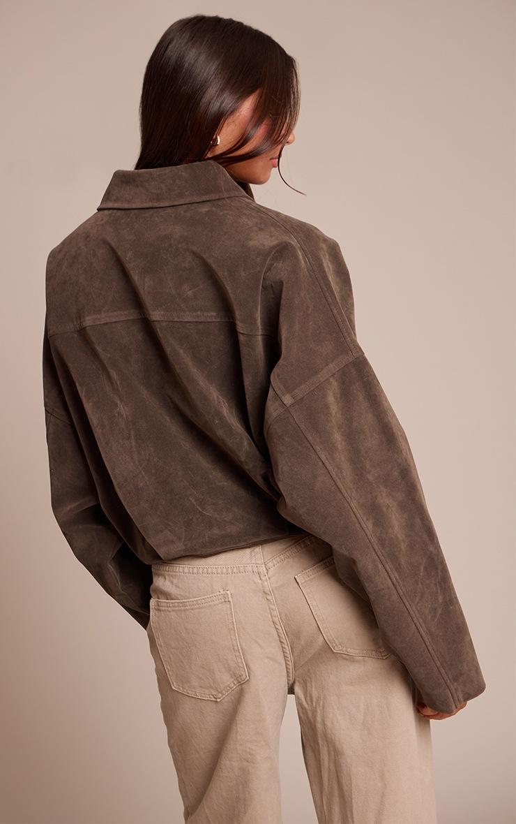 Pretty Little Thing Khaki Faux Suede Covered Placket Bomber Jacket