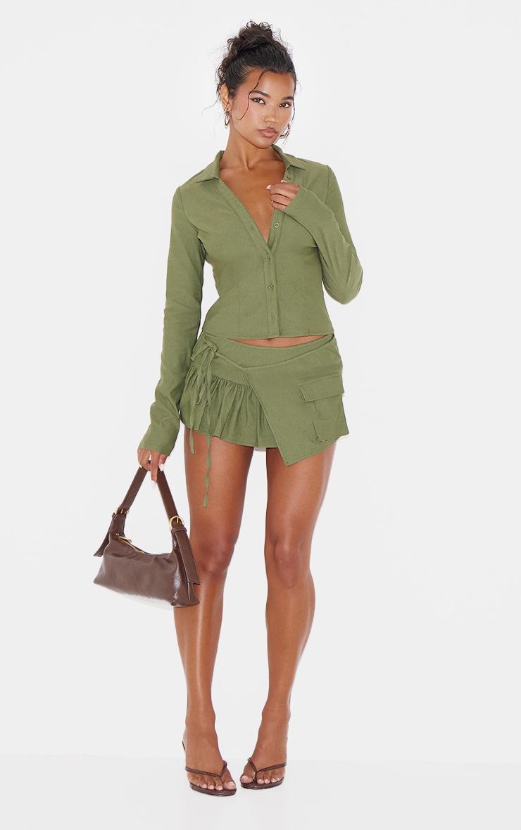 Pretty Little Thing Khaki Woven Frill Detail Cargo Skort
