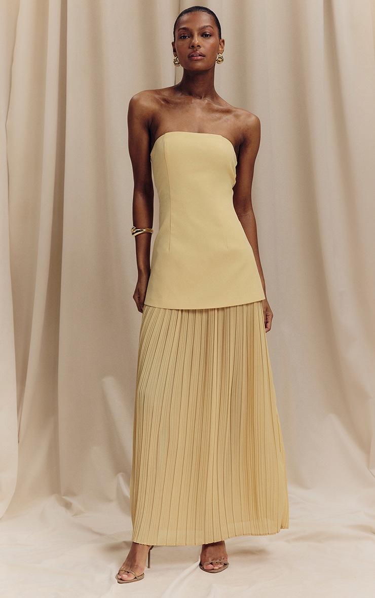 Pretty Little Thing Lemon Bandeau Pleated Chiffon Skirt Panel Maxi Dress