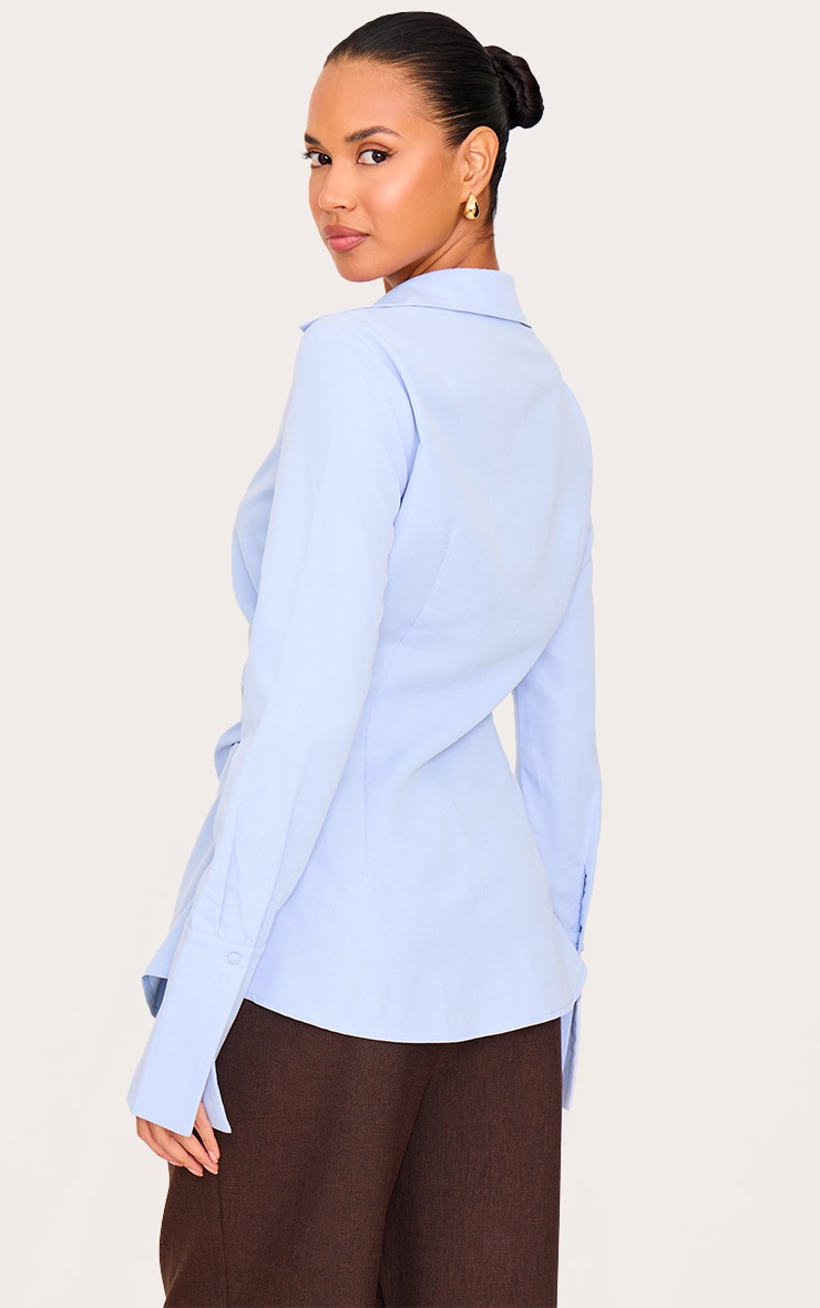 Pretty Little Thing Light Blue Asymmetric Cinched Shirt