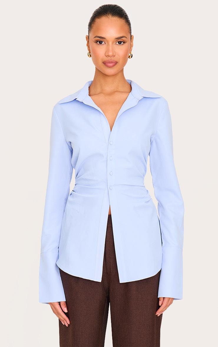 Pretty Little Thing Light Blue Asymmetric Cinched Shirt