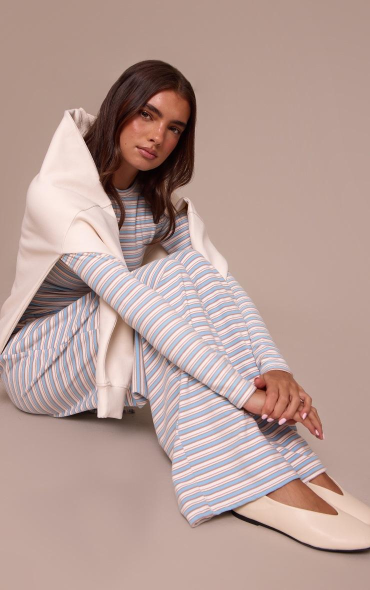 Pretty Little Thing Light Blue Striped Soft Fleece Straight Leg Sweatpants