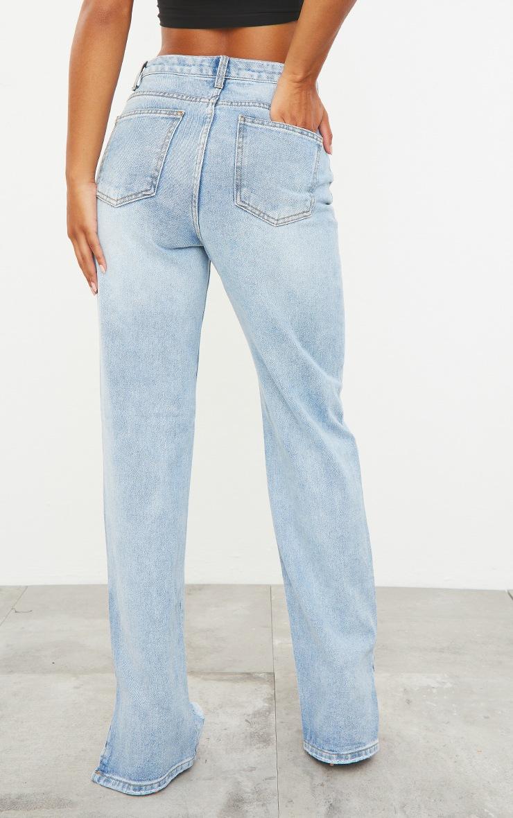 Pretty Little Thing Light Blue Wash Distressed Split Hem Straight Leg Jeans